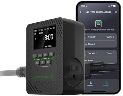 2-in-1 Smart Timer Outlet Dual Outlet App Control Custom Programmable 12 On/Off for Home Office and Plant Growth Use — Smart Plug, Mars Hydro