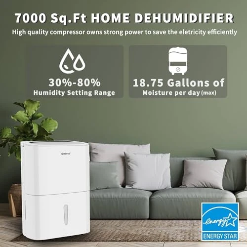 7,000 Sq.Ft Energy Star Dehumidifier with Pump and WIFI — Dehumidifier, Shinco