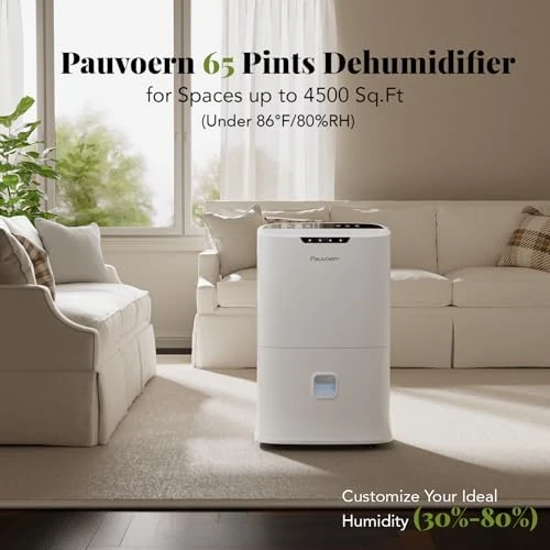 Dehumidifier for Basement & Home, Up to 5500 Sq. Ft, 90 Pint Smart Wi-Fi Control — Dehumidifier, Pauvoern