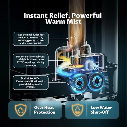 Humidifier for Bedroom, Warm & Cool Mist for Large Room, Top Fill Ultrasonic, Humidity Sensor, Essential Oil, 60H... — Humidifier, BREEZOME