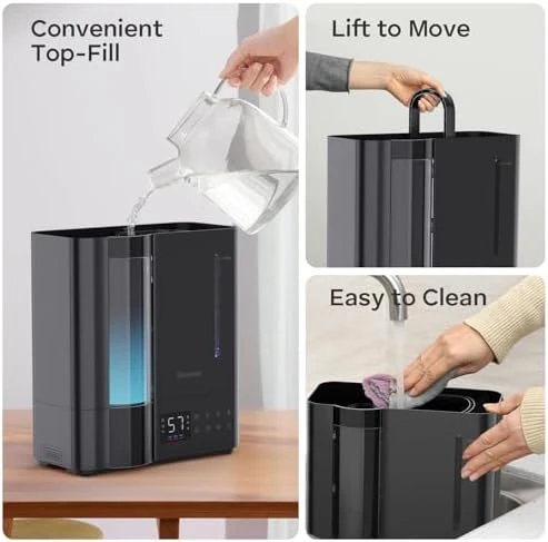 Humidifier for Bedroom, Warm & Cool Mist for Large Room, Top Fill Ultrasonic, Humidity Sensor, Essential Oil, 60H... — Humidifier, BREEZOME