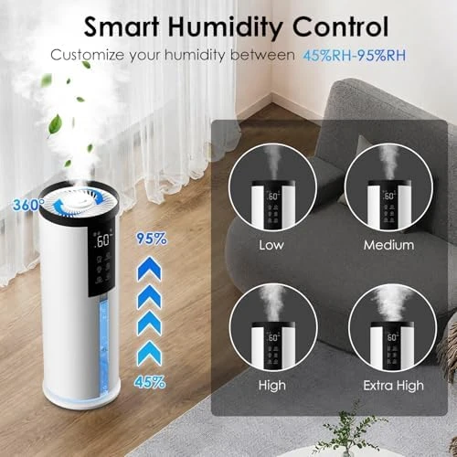 Humidifiers for Bedroom - Quiet Top Fill Cool & Warm Mist Humidifier Large Room with Humidistat — Humidifier, GloryAir