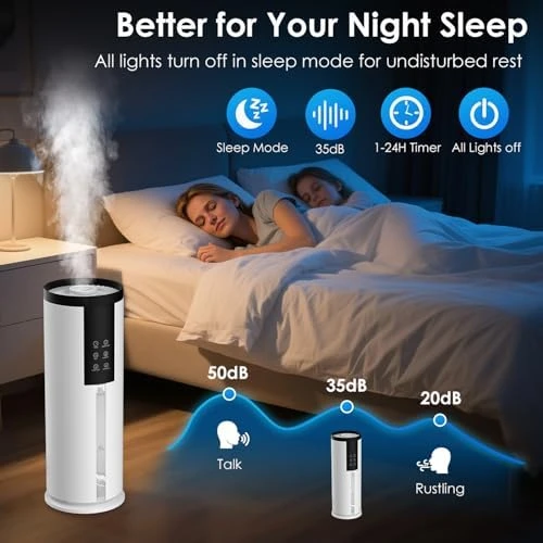 Humidifiers for Bedroom - Quiet Top Fill Cool & Warm Mist Humidifier Large Room with Humidistat — Humidifier, GloryAir
