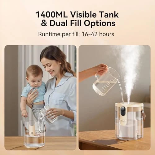 Portable Top Fill Humidifier with Night Light — Humidifier, KIMMOO