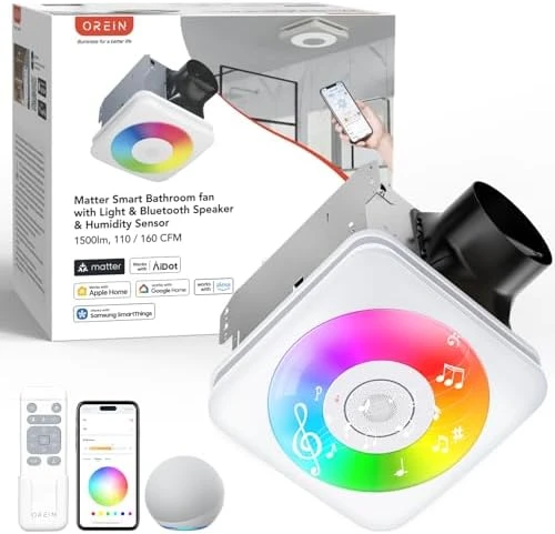 4-in-1 Smart Bathroom Exhaust Fan with Light, Bluetooth Speaker & Humidity Sensor — Smart Fan, OREiN