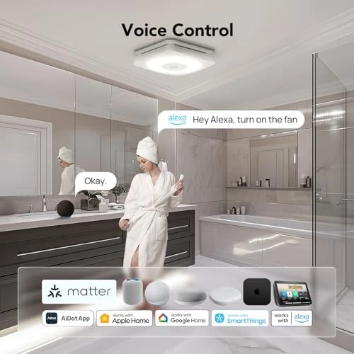 4-in-1 Smart Bathroom Exhaust Fan with Light, Bluetooth Speaker & Humidity Sensor — Smart Fan, OREiN