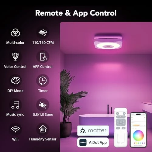 4-in-1 Smart Bathroom Exhaust Fan with Light, Bluetooth Speaker & Humidity Sensor — Smart Fan, OREiN