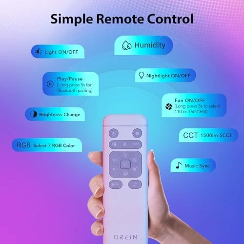 4-in-1 Smart Bathroom Exhaust Fan with Light, Bluetooth Speaker & Humidity Sensor — Smart Fan, OREiN