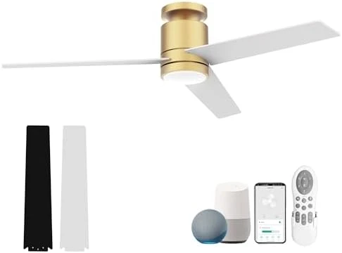 52” Smart Flush Mount Ceiling Fan with Lights and Remote — Smart Fan, Lorpies