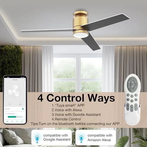 52” Smart Flush Mount Ceiling Fan with Lights and Remote — Smart Fan, Lorpies