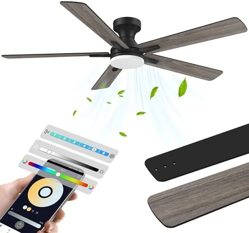 52” Smart Flush Mount Ceiling Fan with Lights and Remote — Smart Fan, Lorpies