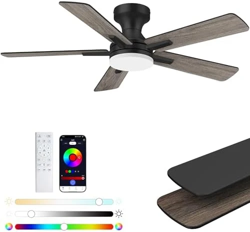 52” Smart Flush Mount Ceiling Fan with Lights and Remote — Smart Fan, Lorpies