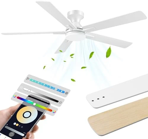 52” Smart Flush Mount Ceiling Fan with Lights and Remote — Smart Fan, Lorpies