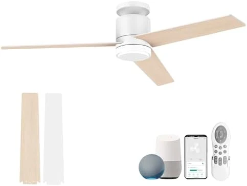 52” Smart Flush Mount Ceiling Fan with Lights and Remote — Smart Fan, Lorpies