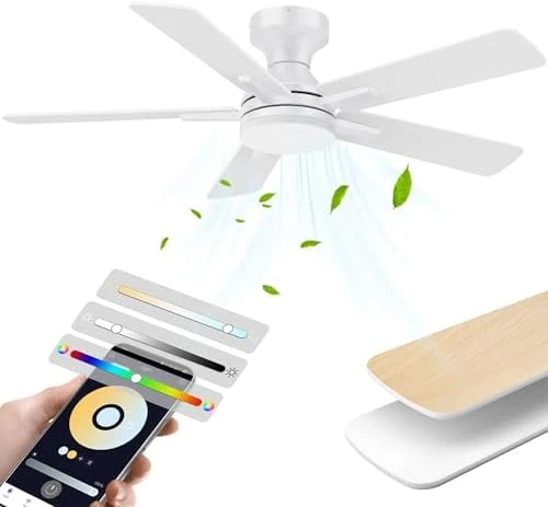 52” Smart Flush Mount Ceiling Fan with Lights and Remote — Smart Fan, Lorpies