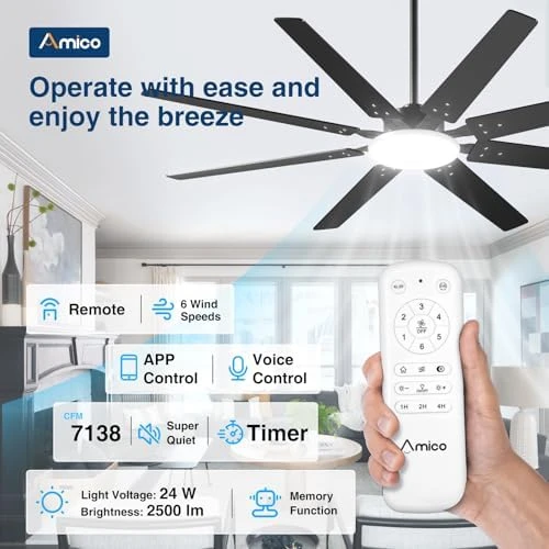 72 Inch Smart Ceiling Fan with Lights — Smart Fan, Amico