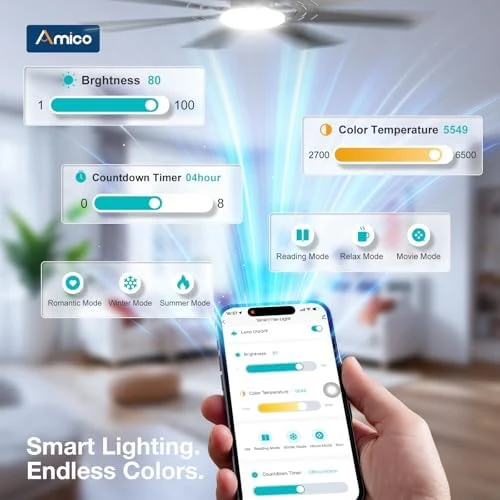 72 Inch Smart Ceiling Fan with Lights — Smart Fan, Amico