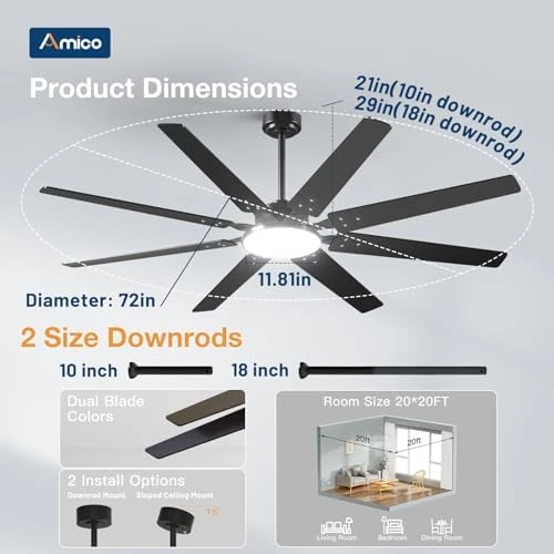 72 Inch Smart Ceiling Fan with Lights — Smart Fan, Amico