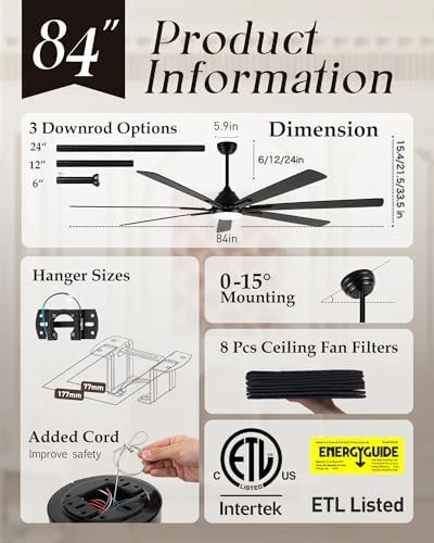 84" Large Smart Ceiling Fan with Lights Remote Control via WiFi Alexa — Smart Fan, Minislak