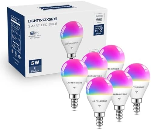 E12 Smart Light Bulbs 50W Equiv., G16.5 RGBCW Candelabra Chandelier Ceiling Fan Smart Bulb — Smart Light Bulb, Lightinginside