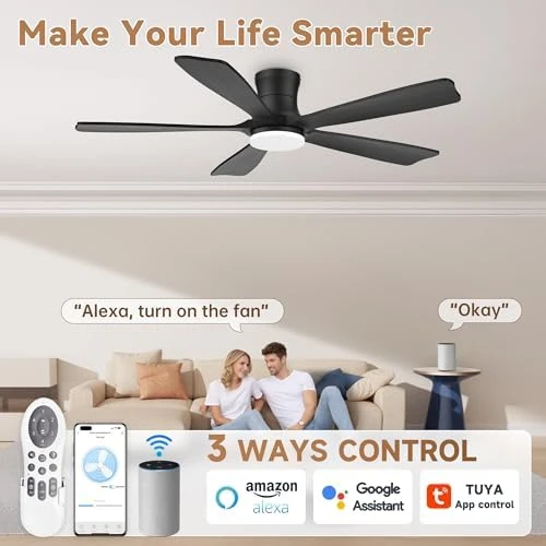 Smart Flush Mount Ceiling Fan with Lights and Remote — Smart Fan, GentleBreeze Store