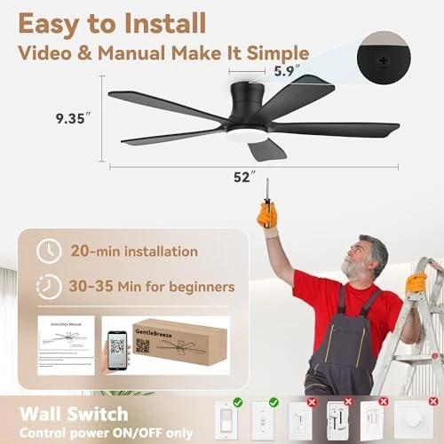 Smart Flush Mount Ceiling Fan with Lights and Remote — Smart Fan, GentleBreeze Store