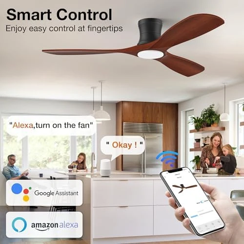 Smart Wood Flush Mount Ceiling Fan with Lights — Smart Fan, Hoenofly