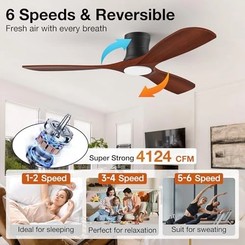 Smart Wood Flush Mount Ceiling Fan with Lights — Smart Fan, Hoenofly
