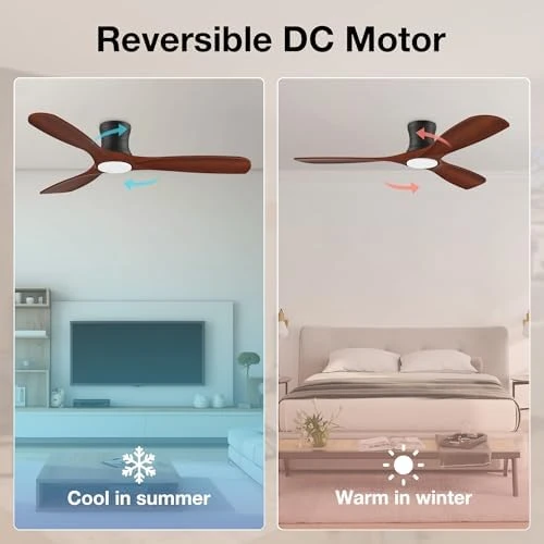 Smart Wood Flush Mount Ceiling Fan with Lights — Smart Fan, Hoenofly