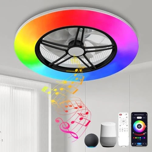 WiFi Low Profile Ceiling Fan with Light — Smart Fan, BAYSQUIRREL