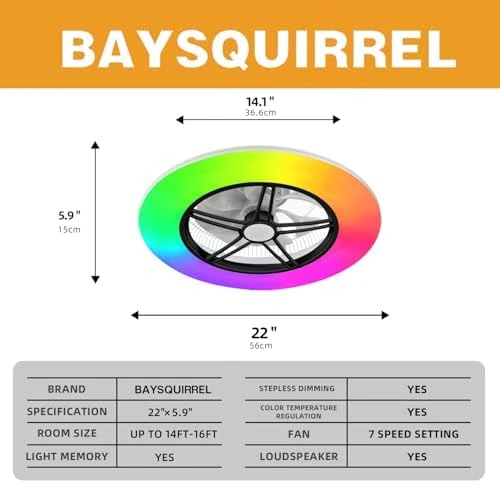 WiFi Low Profile Ceiling Fan with Light — Smart Fan, BAYSQUIRREL