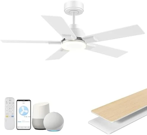 52 Inch Ceiling Fans with Lights, Smart Low Profile Ceiling Fan with Light and Remote Control — Smart Fan, Hoenofly