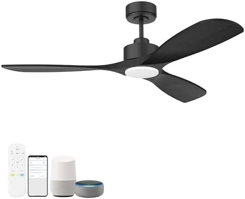 52" Wood Smart Ceiling Fan with Lights Remote — Smart Fan, Hoenofly