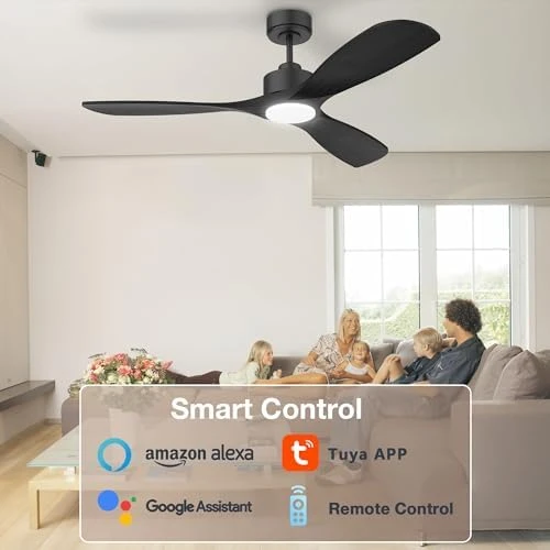 52" Wood Smart Ceiling Fan with Lights Remote — Smart Fan, Hoenofly