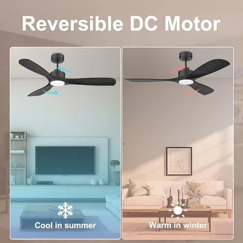 52" Wood Smart Ceiling Fan with Lights Remote — Smart Fan, Hoenofly
