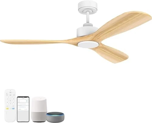 52" Wood Smart Ceiling Fan with Lights Remote — Smart Fan, Hoenofly