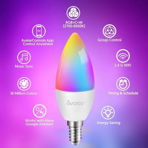 6 Pack E12 Smart LED Light Bulbs — Smart Light Bulb, Avatar Controls