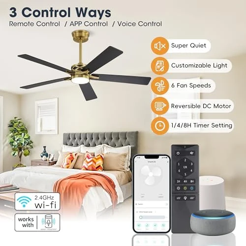 Smart Ceiling Fan with Lights and 3 Downrods — Smart Fan, WINGBO