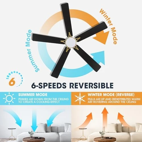 Smart Ceiling Fan with Lights and 3 Downrods — Smart Fan, WINGBO