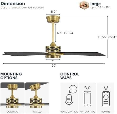 Smart Ceiling Fan with Lights and 3 Downrods — Smart Fan, WINGBO