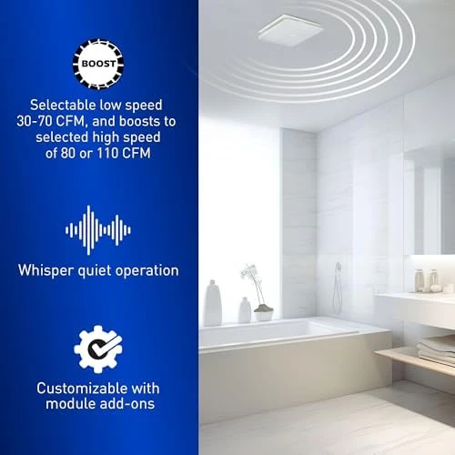 WhisperGreen Select Dual Speed Ceiling Mount Exhaust Fan, Designer Grille — Smart Fan, Panasonic