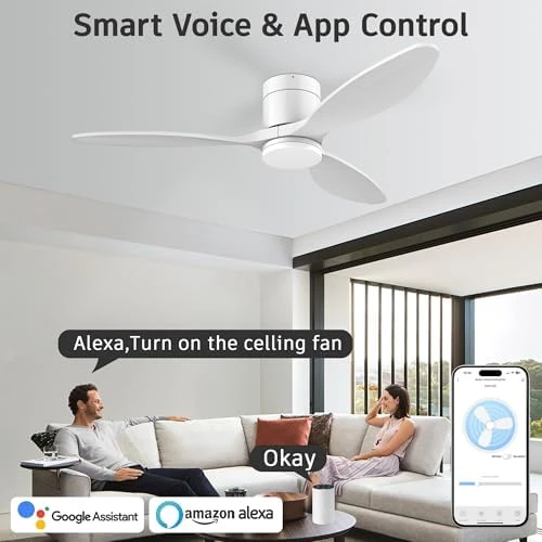 Wood Smart Ceiling Fan with Light and Remote — Smart Fan, cumilo
