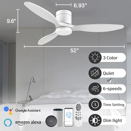Wood Smart Ceiling Fan with Light and Remote — Smart Fan, cumilo
