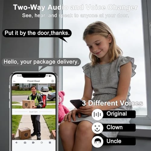 Doorbell Camera Wireless, 2K HD Dual Cameras & Head-to-Toe View, Battery Powered/Wired — Video Doorbell, KAMEP