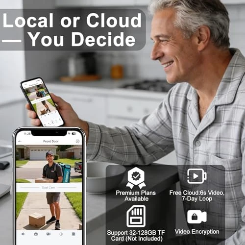 Doorbell Camera Wireless, 2K HD Dual Cameras & Head-to-Toe View, Battery Powered/Wired — Video Doorbell, KAMEP