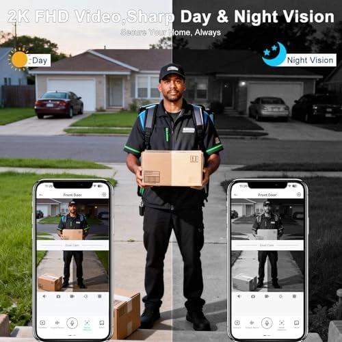Doorbell Camera Wireless, 2K HD Dual Cameras & Head-to-Toe View, Battery Powered/Wired — Video Doorbell, KAMEP