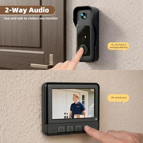 Wireless Doorbell Camera with Monitor — Video Doorbell, KEPEAK