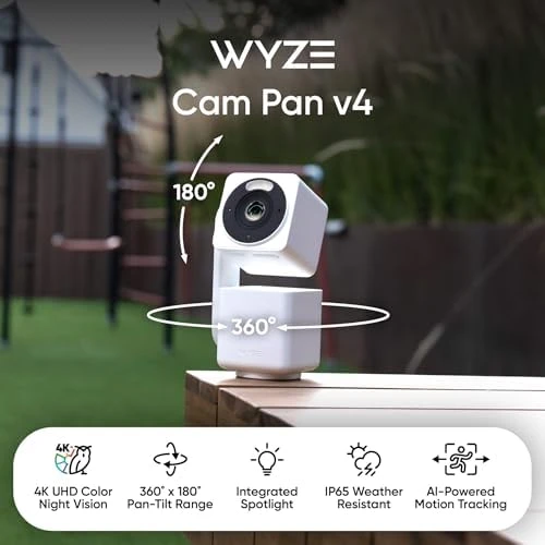 4K Smart Security Camera, AI Indoor/Outdoor, Color Night Vision, 360° Pan/Tilt — Security Camera, Wyze