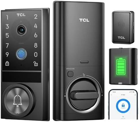 Security Video Smart Lock, 3-in-1 2K Camera, Doorbell & Fingerprint Keyless Entry Door Lock — Smart Lock, TCL
