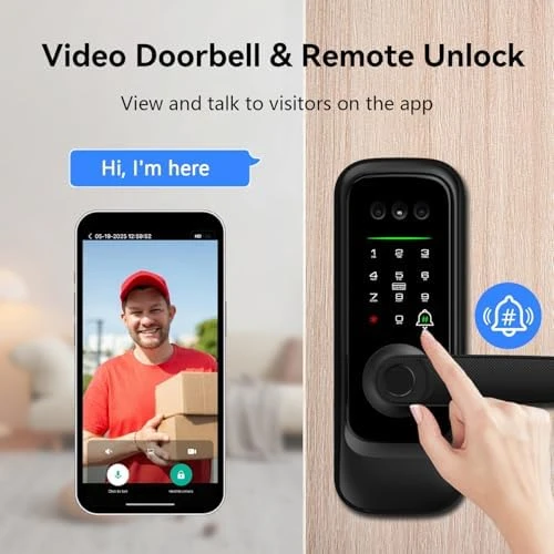 Smart Lock with Camera, 3D Face Recognition Palm Vein Fingerprint Keypad Access, Video Doorbell, WiFi Electronic Handle — Smart Lock, Jacchozhi